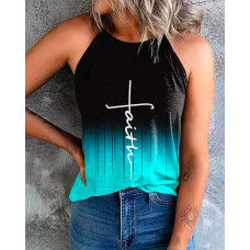 Faith Letter Print Ombre Tank Top - black