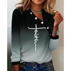 Faith Ombre Print Long Sleeve Casual Top - black