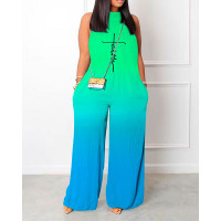 Faith Print Ombre Sleeveless Wide Leg Jumpsuit - green