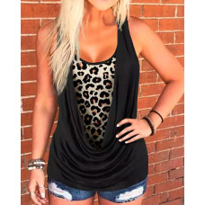 Fake Two-piece Cheetah Print Tank Top - black