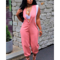 Fake Two-Piece Sleeveless Cuffed Jumpsuit - pink