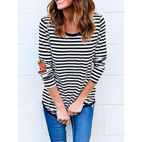 Fashion Leather Elbow Patches Striped T-shirt - black