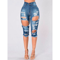 Fashion Raw Cut Short Denim Jeans - blue