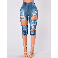 Fashion Raw Cut Short Denim Jeans - blue