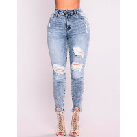 Fashion Ripped High Waist Denim Jeans - dark blue