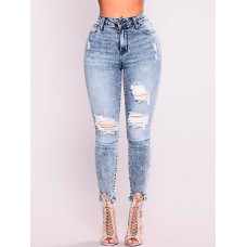 Fashion Ripped High Waist Denim Jeans - dark blue