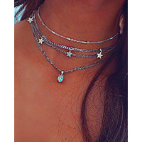 Fashion Tiered Stars Pendant Necklace - silver