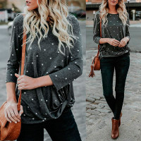 Fashion Twisted Polka Dot Print Casual Top - gray