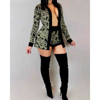 Fashion Vintage Print Twinset - black