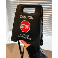 Fashionable Warning Sign Shaped Crossbody Bag - black