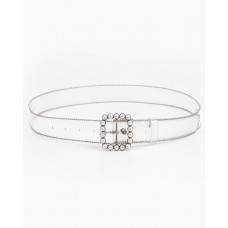 Faux Pearl Square Buckle Studded Clear Belt - silver