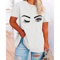 Figure Print Round Neck Short Sleeve T-Shirt - white