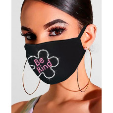 Flag Letter Floral Pattern Bling Rhinestone Face Mask - style3