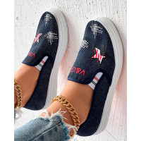 Flag Star Letter Pattern Casual Slip-on - dark blue