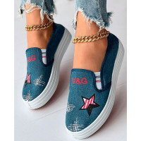 Flag Star Letter Pattern Casual Slip-on - Lighted Blue