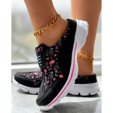 Flamingo Graphic Print Sneakers Casual Mules - purplish blue