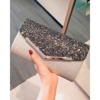 Flap Glitter Evening Clutch Bag - gray
