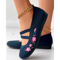 Floral Embroidery Hollow Out Casual Loafers - purplish blue
