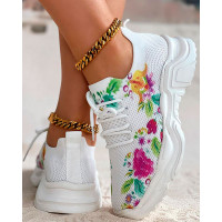 Floral Grapes Print Lace-up Breathable Sports Sneakers - Multicolor