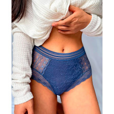 Floral Lace High Waist Panty - blue