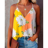 Floral Ombre Print V-Neck Cami Top - orange