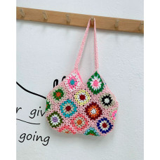 Floral Pattern Crochet Bag - pink