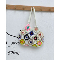 Floral Pattern Crochet Bag - white