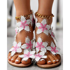 Floral Pattern Decor Summer Beach Sandals - pink&white