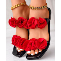 Floral Pattern Double Strap Slippers Outdoor Sandals - red