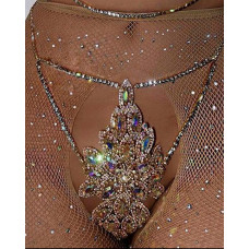 Floral Pattern Layered Rhinestone Decor Body Chain - silver