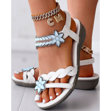 Floral Pattern Rhinestone Summer Beach Sandals - white