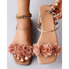 Floral Pattern Slingback Summer Sandals - Apricot