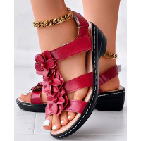 Floral Pattern Slingback Velcro Wedge Sandals - red Floral Pattern Slingback Velcro Wedge Sandals - red