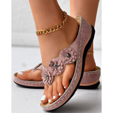 Floral Pattern Toe Post Flip Flops - pink