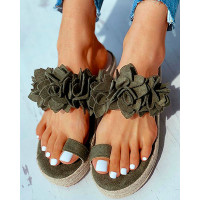 Floral Pattern Toe Ring Flatform EspadrilleВ Slipper - Army green