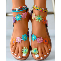 Floral Pattern Toe Ring Sandals - Multicolor