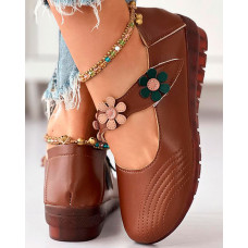 Floral Pattern Velcro Strap Work Loafers - brown