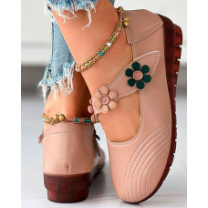 Floral Pattern Velcro Strap Work Loafers - pink