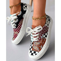 Floral Plaid Paisley Print Lace-up Canvas Sneakers - Multicolor