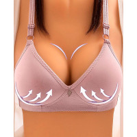 Floral Print Buckled Leaf Pattern Wireless Lifting Bra - gray