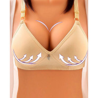 Floral Print Buckled Leaf Pattern Wireless Lifting Bra - nude