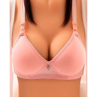 Floral Print Buckled Leaf Pattern Wireless Lifting Bra - pink