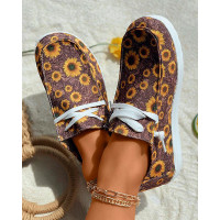 Floral Print Canvas Lace-up Sneakers - brown