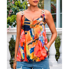 Floral Print Chain Strap Cami Top - orange