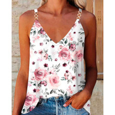 Floral Print Chain Strap Cami Top - white