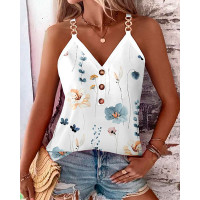 Floral Print Chain Strap Tank Top - white