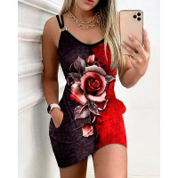 Floral Print Colorblock Casual Dress - Multicolor