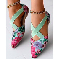 Floral Print Criss Cross Point Toe Mules - Multicolor