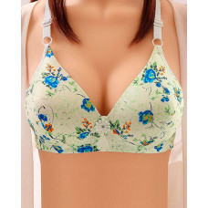 Floral Print Full Coverage Wireless Lifting Bra - blue