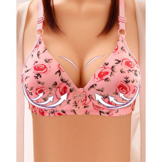 Floral Print Full Coverage Wireless Lifting Bra - pink